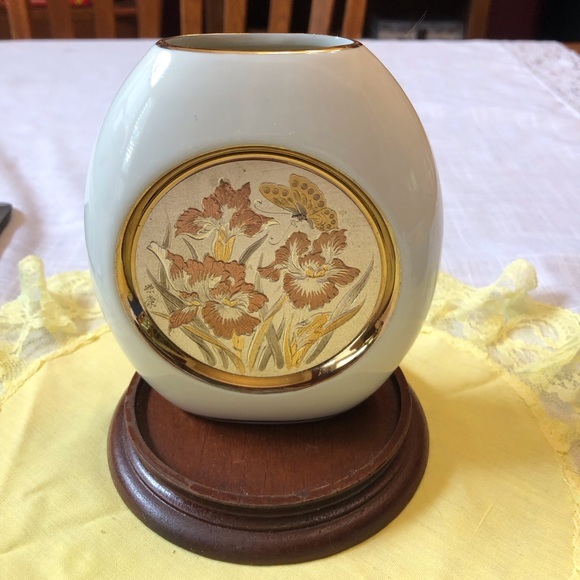 Vintage Chokin Vase Japan Porcelain 24k Gold Edging - Picture 1 of 8